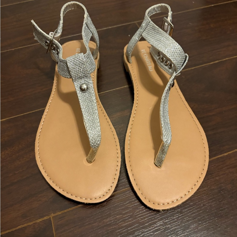 Le Chateau Silver and Tan Sandals